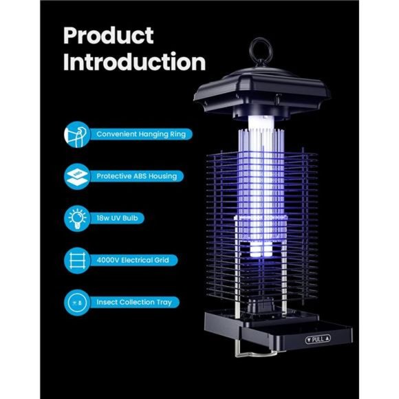 Bug Zapper Outdoor, 4000V 18W Mosquito Zapper Outdoor with 5ft Power Cord - Picture 3 of 6